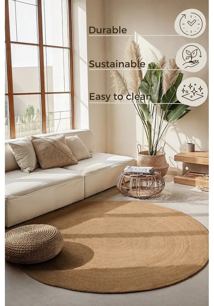 Natúr színű kétoldalas juta kerek szőnyeg ø 200 cm Braided – Hanse Home