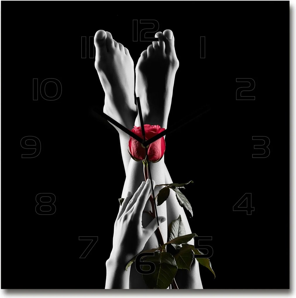 Nagyméretű edzett üveg falióra Rózsa és lábak 60x60