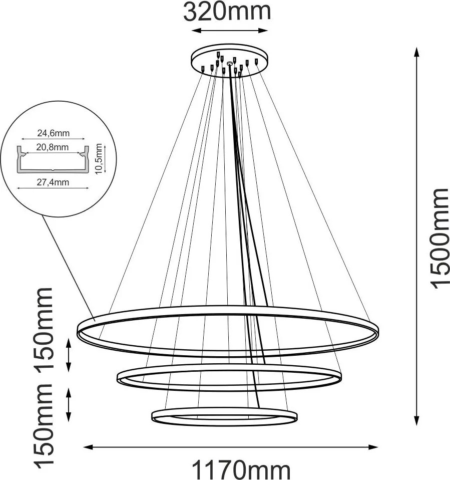 ANTIGO 5430 AGARI Modern Led Függesztett Lámpa Fekete LED IP20
