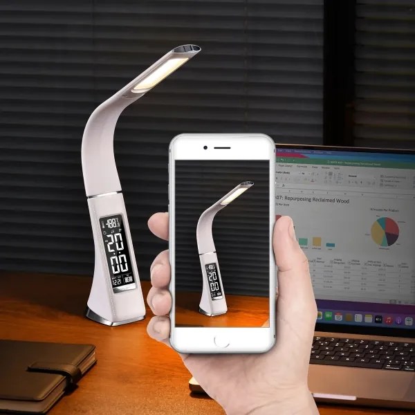 Brilagi - LED Dimmelhető asztali lámpa kijelzővel PELLE LED/7W/230V fehér