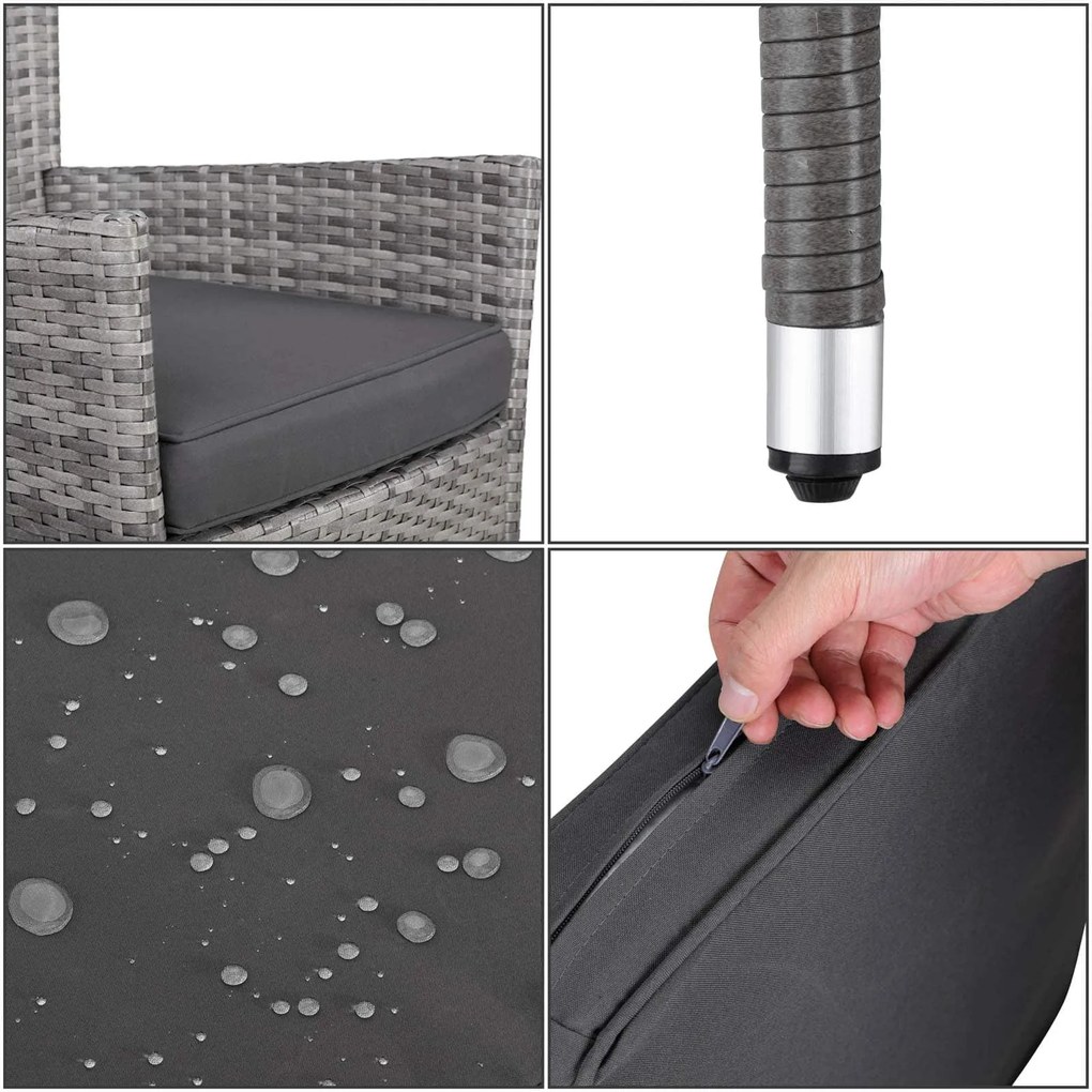 Casaria® Rattan fotel 2 darabos - szürke/antracit párnák