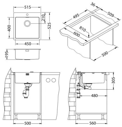 ALVEUS 1106867 - Mosogató PURE 52,5x51,5 cm monarch arany