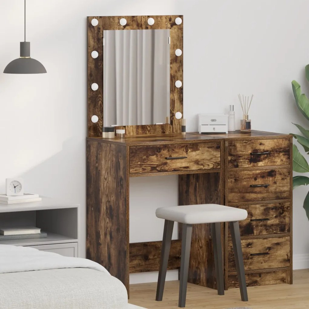 LED világítással rendelkező öltöztető asztal Füstölt tölgy 50x41x135 cm