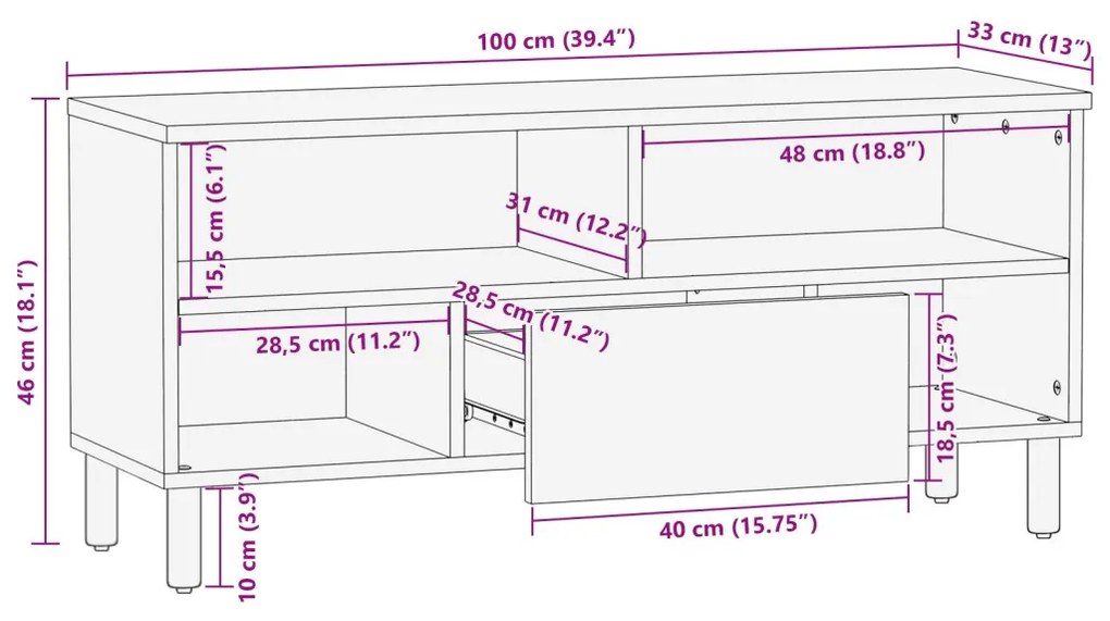 TV állvány 100x33,5x46 cm Tömör akácfából