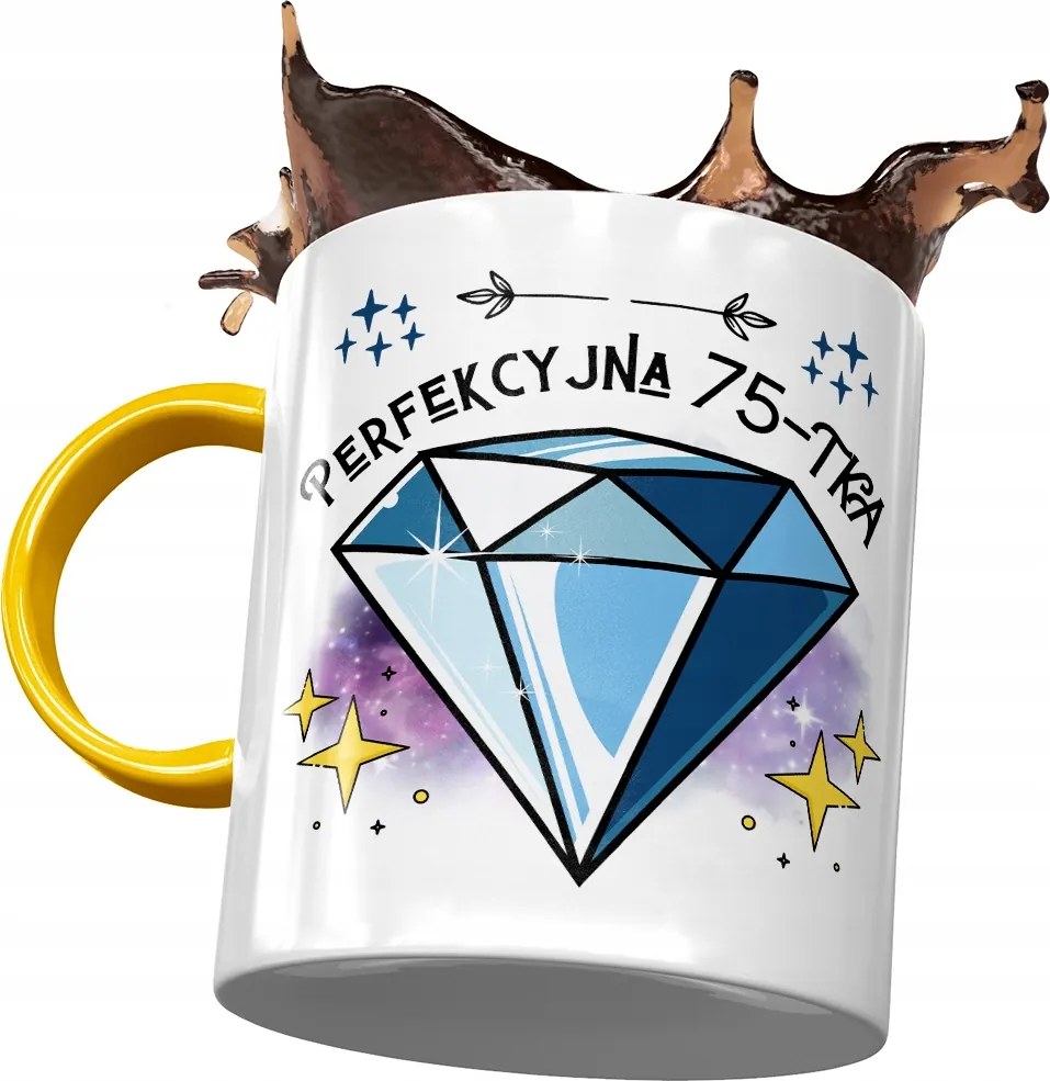 Sárga Bögre Születésnapra 75 75-es 75-ös Ajándék Nyomtatott Fotóval