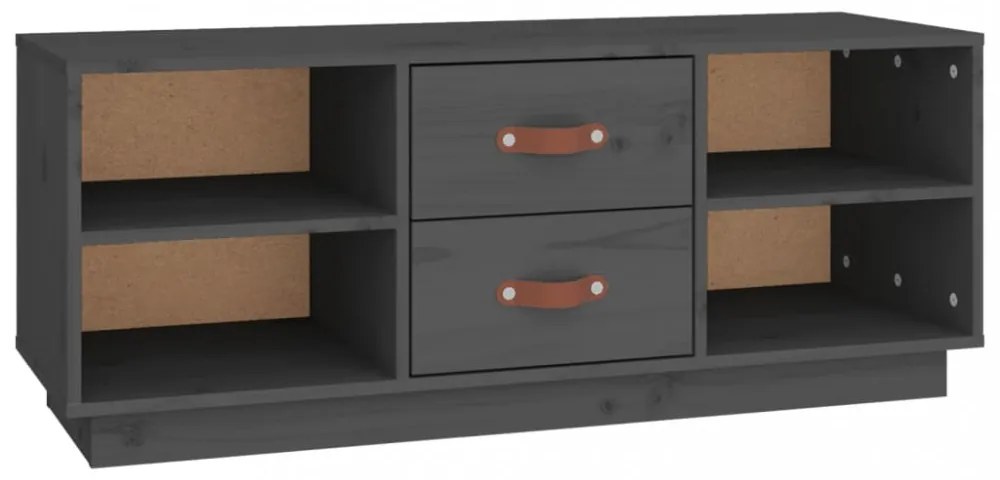 szürke tömör fenyőfa TV-szekrény 100x34x40 cm