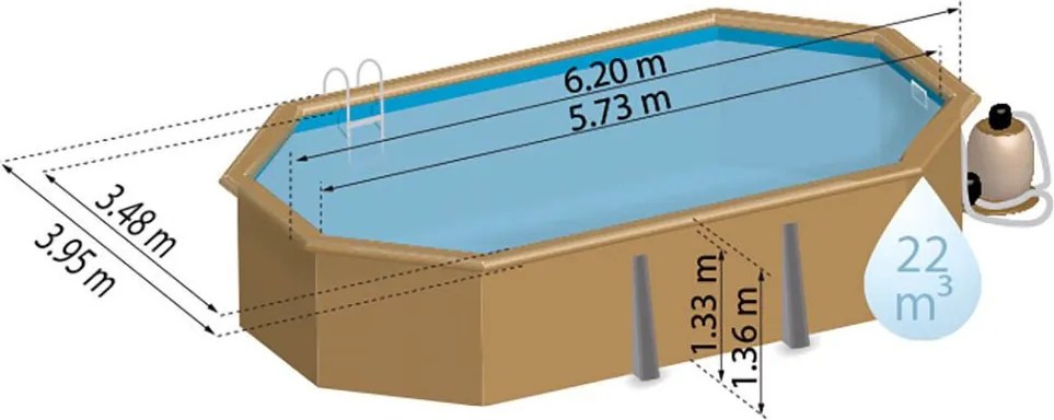 GRE TIMBER ovális fa medence 620 x 395 x 136 cm