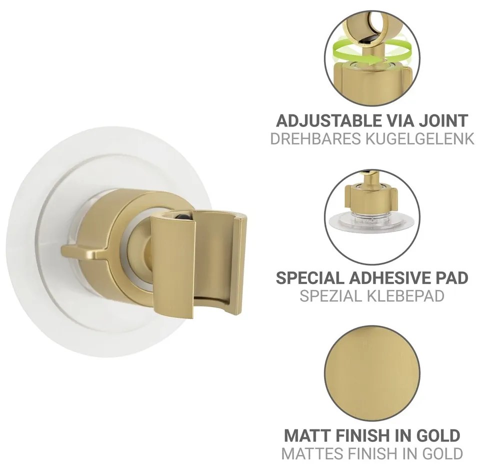 Aranyszínű öntapadós műanyag zuhanyfej tartó Libertà – Wenko