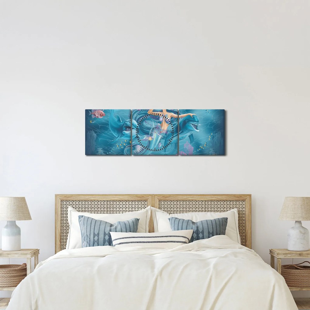 Kép - Sellő delfinekkel (órával) (90x30 cm)