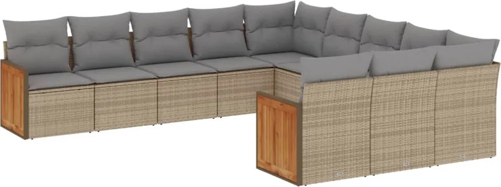 vidaXL 11 részes bézs polyrattan kerti ülőgarnitúra párnákkal