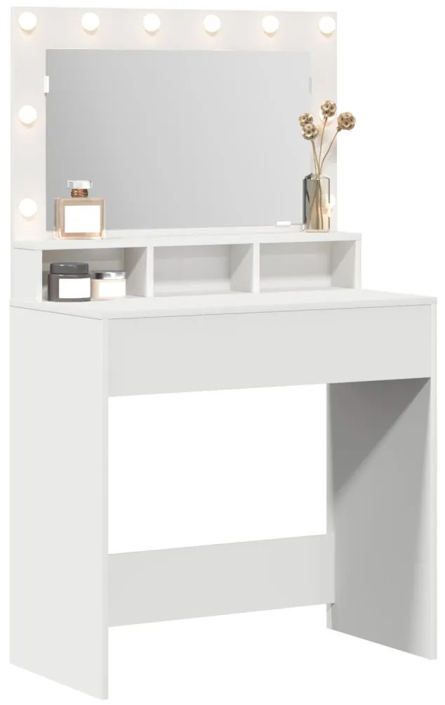 Sminkasztal LED Fényekkel, Fehér - 79x41x135 cm