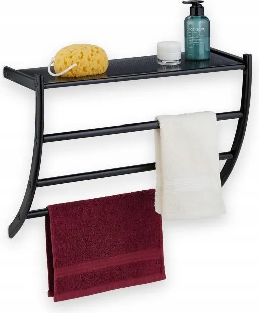Modern Fürdőszobai Törölközőtartó Polccal Fekete