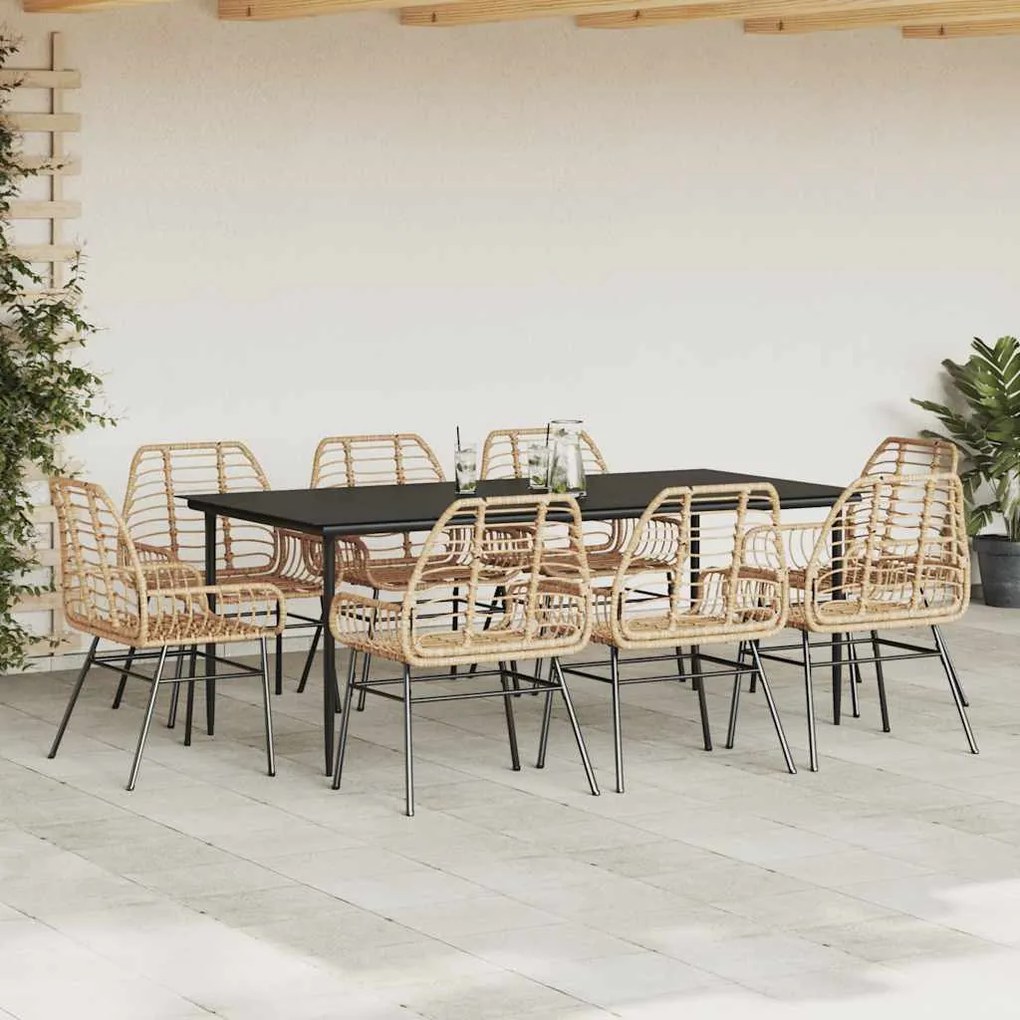9 észes barna polyrattan üveg kerti étkezőgarnitúra