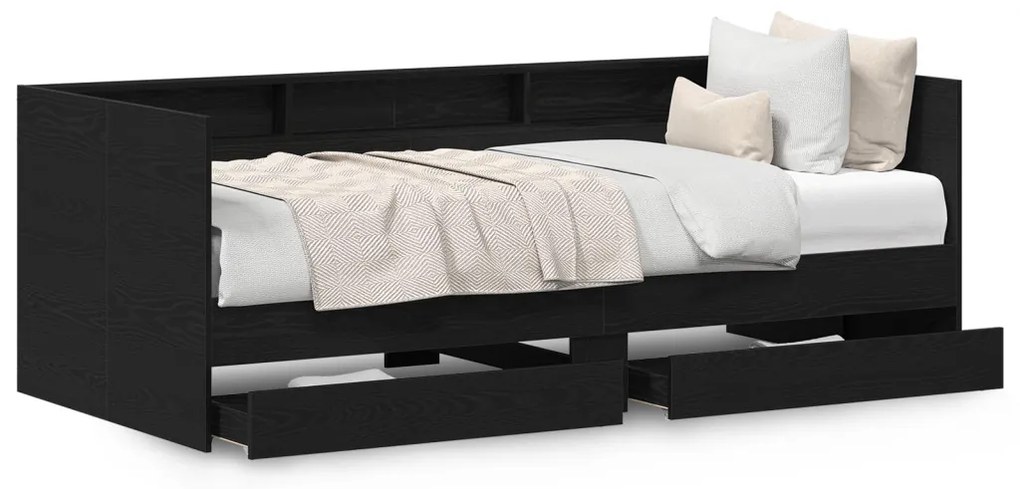 vidaXL Nappaliágy fejtámlával fiókkal Fekete tölgy 90 x 190 cm Faanyag