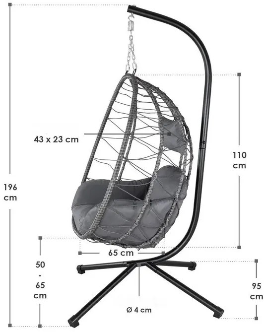 Juskys Rattan függőszék Aria - sötétszürke