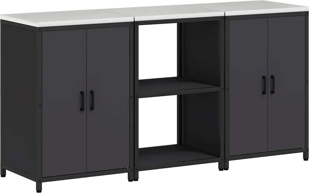 vidaXL Konyhai Tároló Készlet 3 pcs Fekete Hidegen hengerelt acél