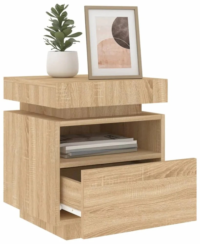 2 db sonoma tölgy éjjeliszekrény LED-fényekkel 40x39x48,5 cm