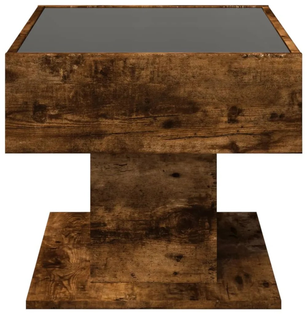 füstös tölgy szerelt fa dohányzóasztal LED-del 70 x 50 x 45 cm
