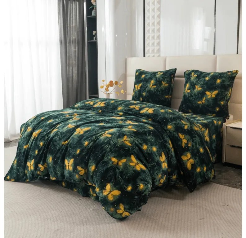 Mikroplüss ágyneműhuzat YELLOW BUTTERFLY sötétzöld Ágyneműhuzat mérete: 70 x 90 cm | 140 x 220 cm