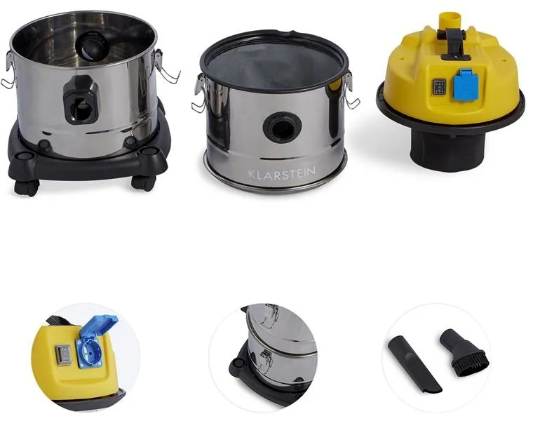 Klarstein Reinraum 3 az 1-ben, ipari porszívó, 1800 W, 30 l, rozsdamentes acél