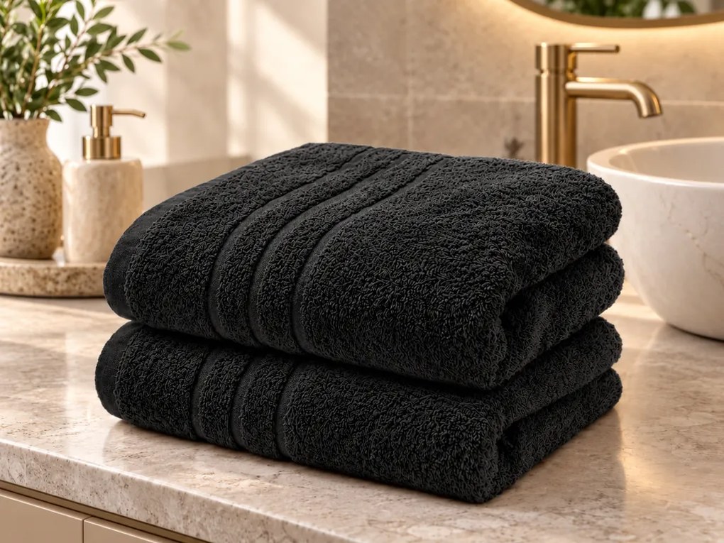 COMFORT fekete  2db fürdőlepedő 70x140 cm, 100% pamut