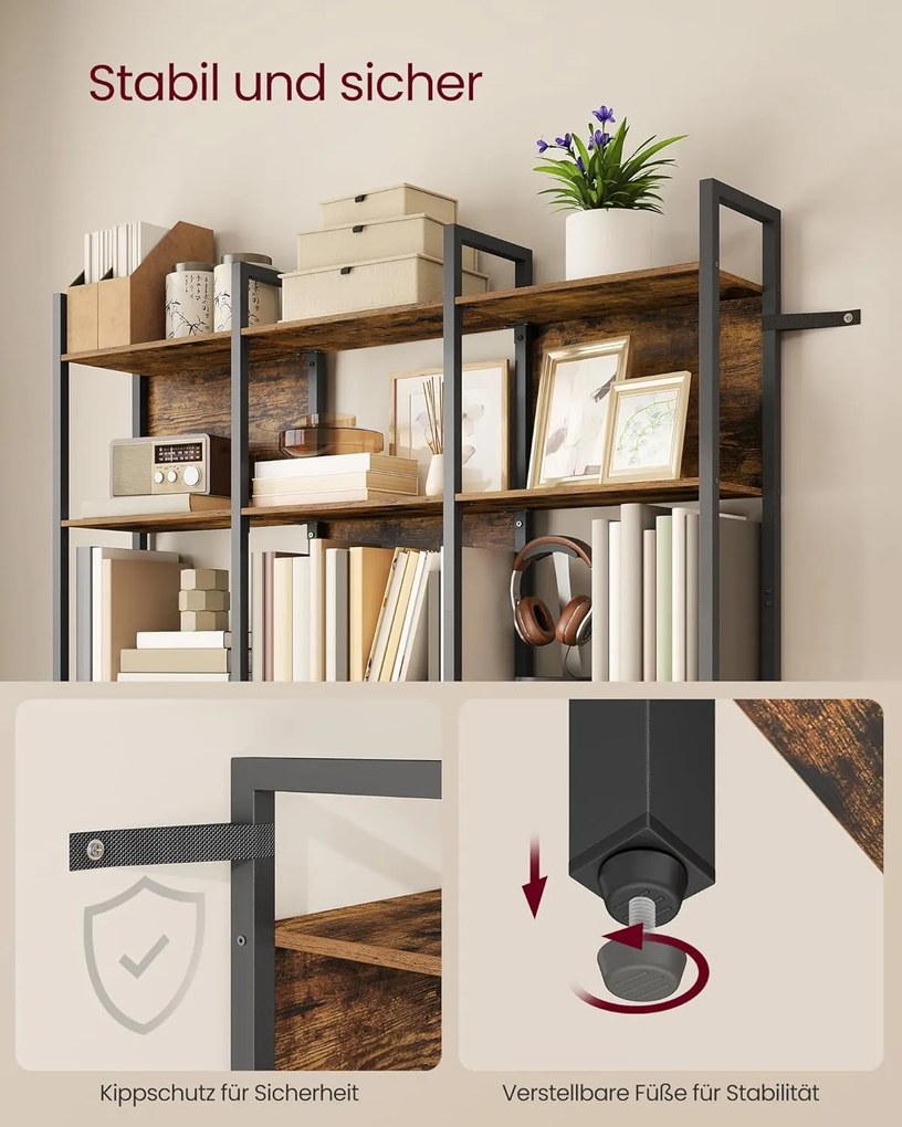 VASAGLE könyvespolc, állópolc 6 nyitott polcszinttel 24x128x187,1 cm, vintage barna–tintafekete