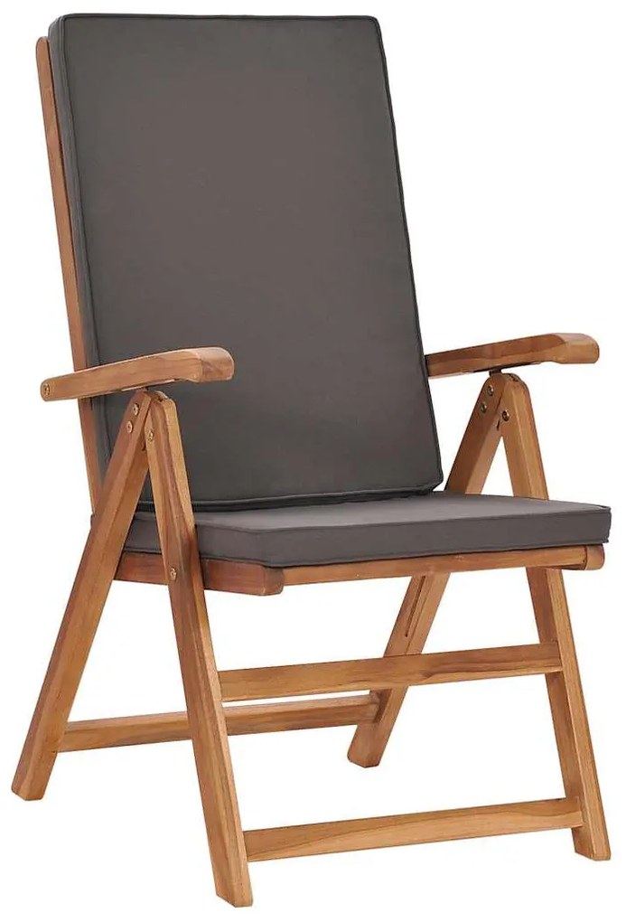 vidaXL 2 db szürke dönthető tömör tíkfa kerti szék párnákkal