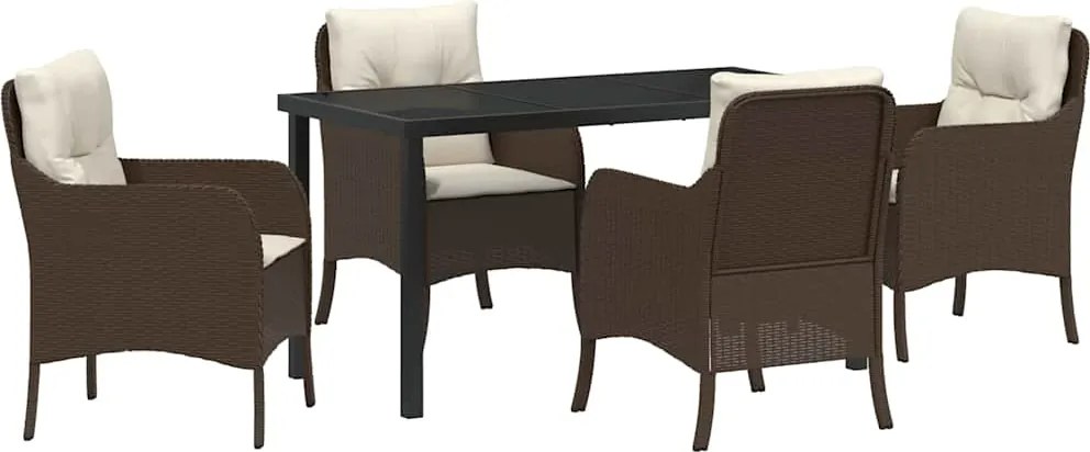 vidaXL Kert étkező szett párnával 5 pcs Barna polirattan