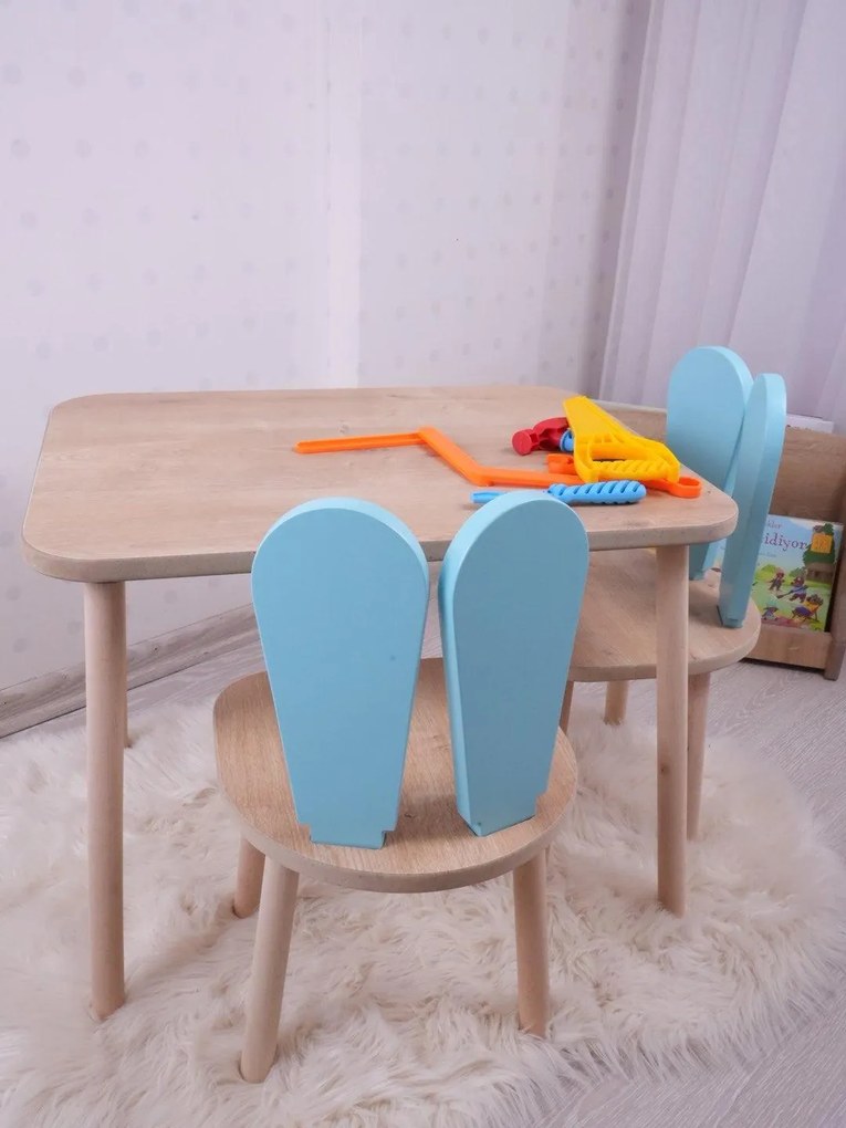 Gyerekasztal székekkel Bunny One Chair Set - Baby Blue, Brown