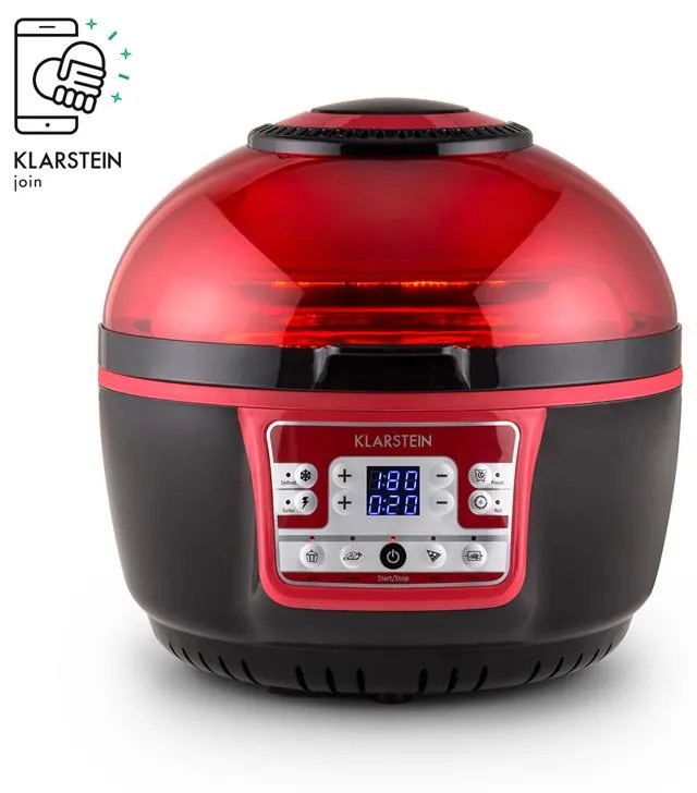 Klarstein VitAir Turbo, forrólevegős fritőz, 1400 W, 9 l, piros-fekete