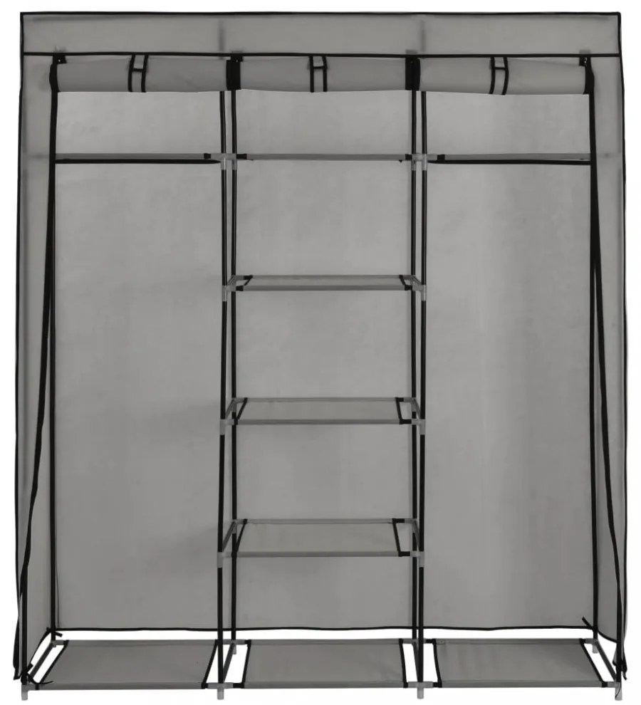szürke szövet ruhaszekrény rekeszekkel és rudakkal 150x45x175cm
