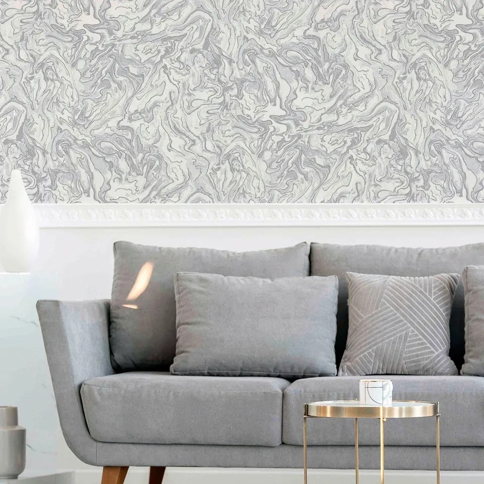 Arthouse Signature 1 Liquid Marble fehér-szürke márvány mintás fémhatású papír tapéta – 693901