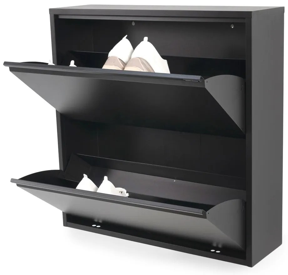 Fekete fém billenő ajtós cipőtartó 75x77,5x22,5 cm Billy – Spinder Design