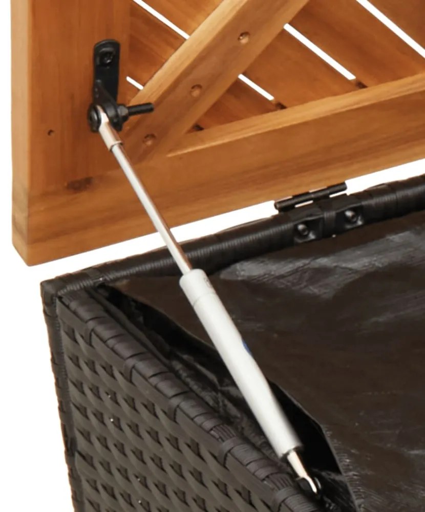 fekete polyrattan és akácfa kerti tárolóláda 110 x 50 x 54 cm