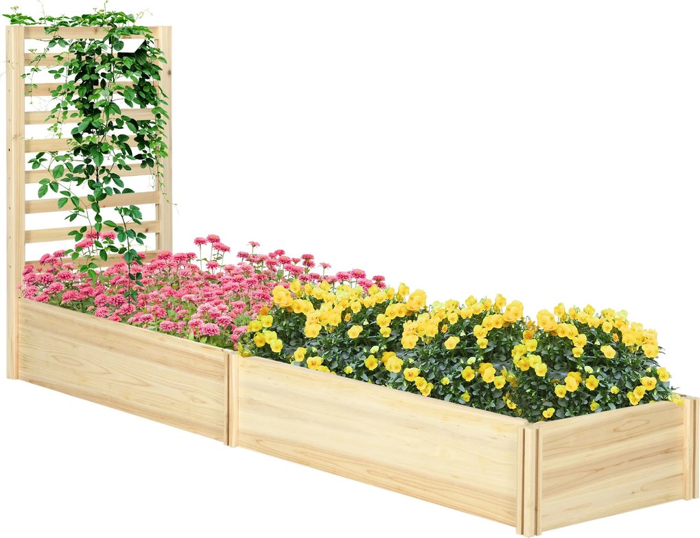 Outsunny Nagy Kültéri Fa Virágtartó Trellisszel Mászó Növényekhez és 2 Emelt Ültetődobozzal Teraszra, Erkélyre 230x60x110 cm Természetes | Aosom