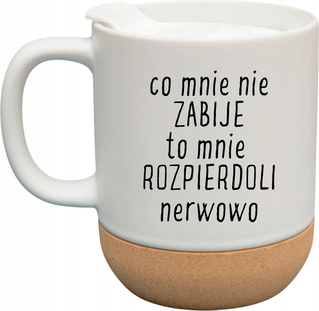 Fehér Bögre Fedéllel És Parafa Aljjal Ajándék Ami Nem Öl Meg