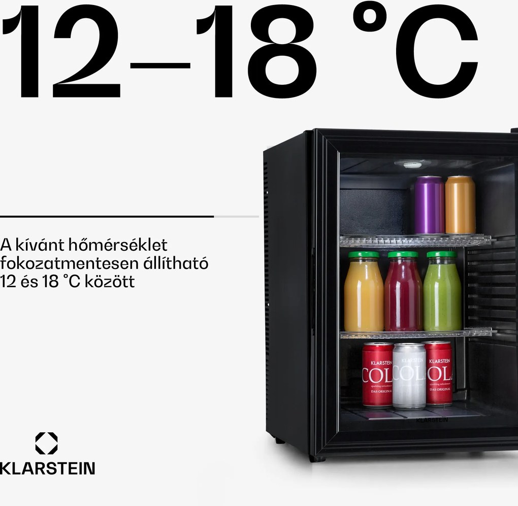 Klarstein Brooklyn 42, mini hűtőszekrény, üvegajtó, LED világítás, polcok