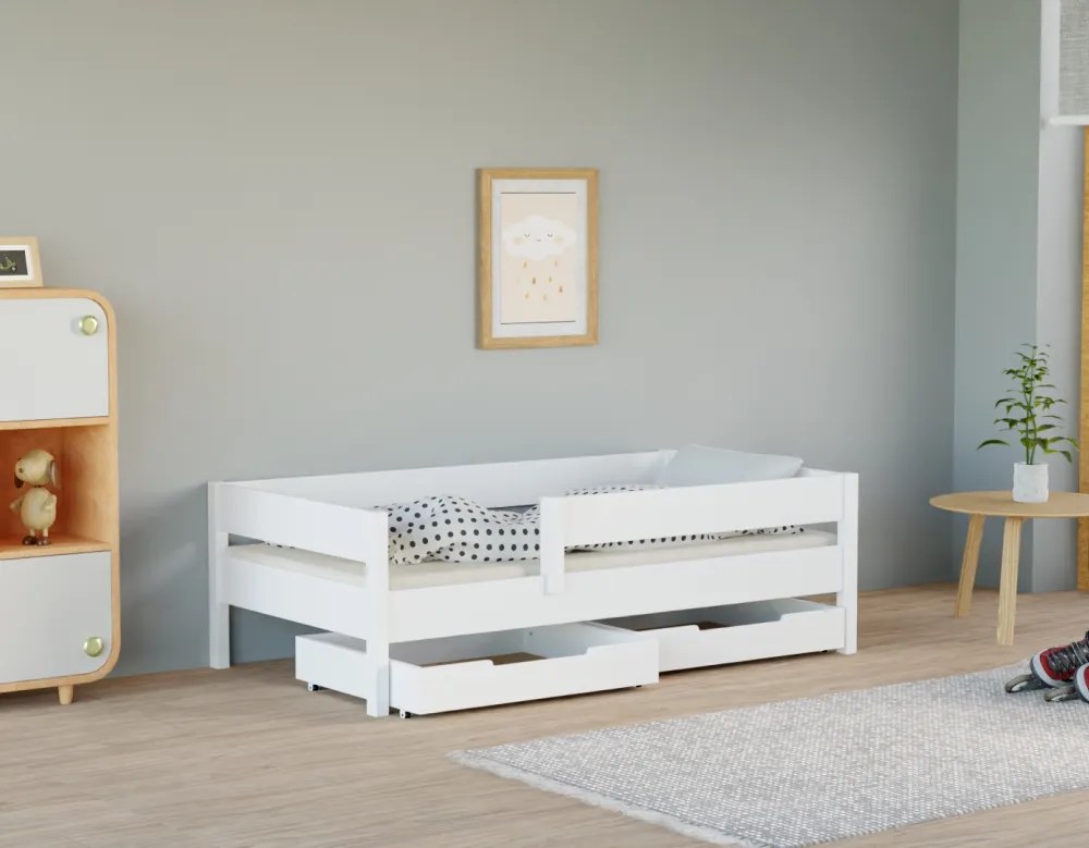 Gyerekágy biztonsági akadállyal, fehér, 80x160, MIX
