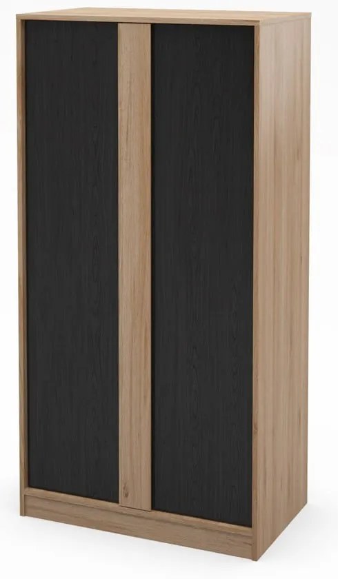 Fekete-natúr színű ruhásszekrény tölgyfa dekorral 90x180x53 cm Dennis – Marckeric