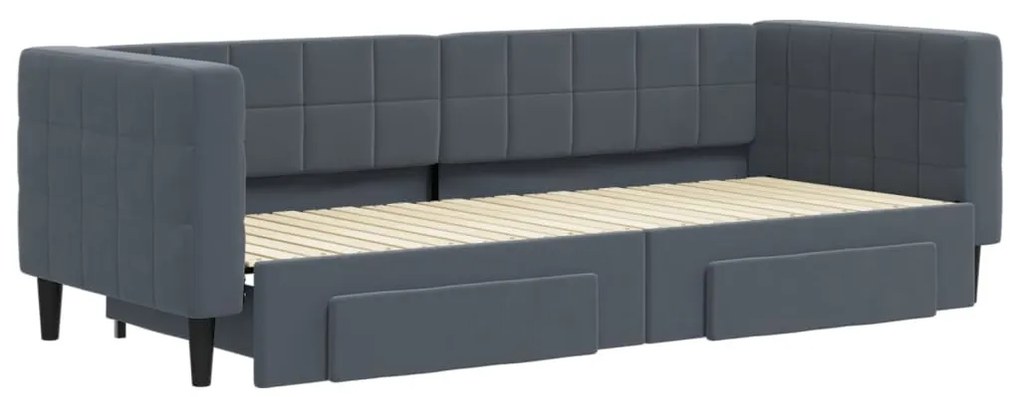 sötétszürke kihúzható bársony heverő fiókkal 80 x 200 cm