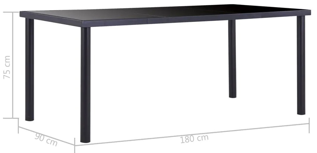Fekete edzett üveg étkezőasztal 180 x 90 x 75 cm