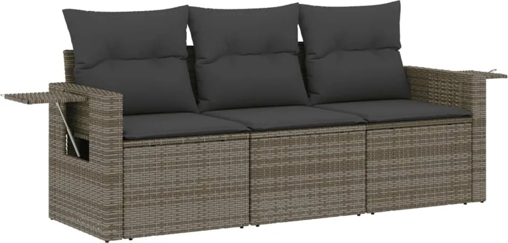 vidaXL 3 részes szürke polyrattan kerti ülőgarnitúra párnákkal