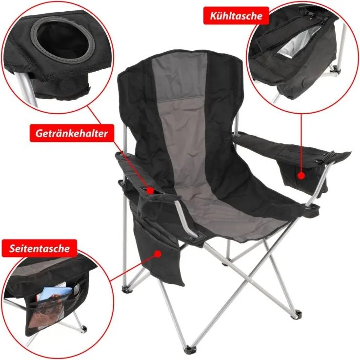 Összecsukható kempingszék XL hűtőtáskával fekete/szürke