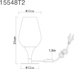 Globo 15548T2 Asztali lámpa fém fekete matt, füstszínű/átlátszó színátmenetes üveg búra, fekete textil kábel, billenőkapcsoló a kábelen, ø: 150mm, M: 205mm, kábel hossza 1500mm, 1x E27 40W 230V izzó nélkül