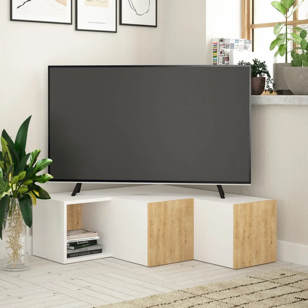 Compact TV-állvány, fehér-tölgy, 90 cm