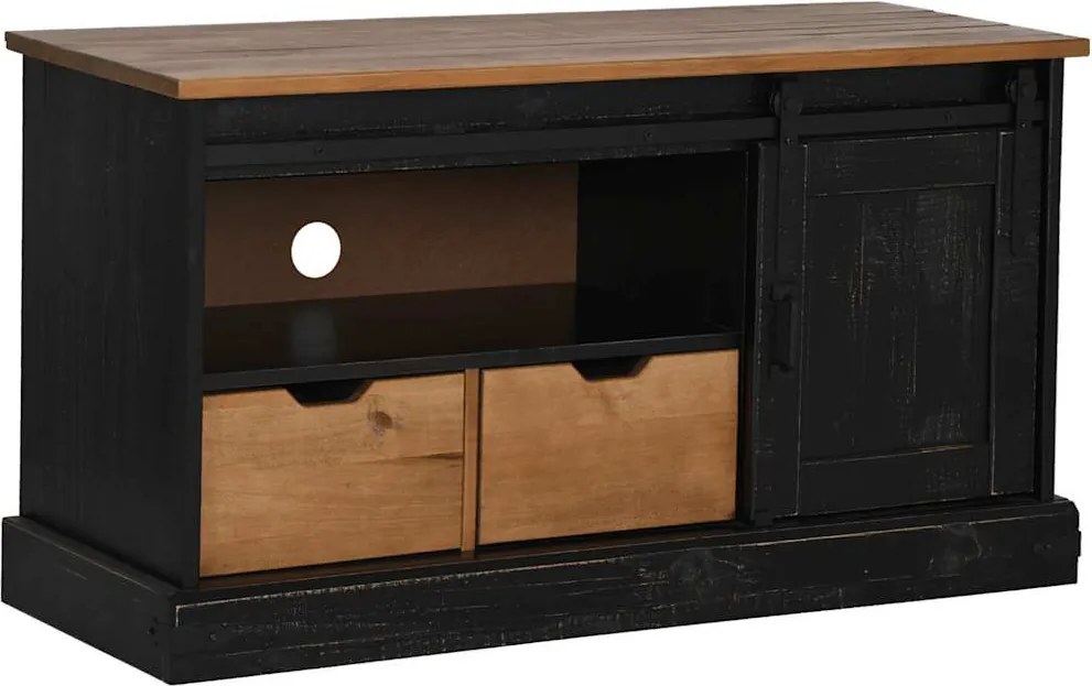 vidaXL HALDEN fekete tömör fa TV szekrény tolóajtóval 110x40x60 cm