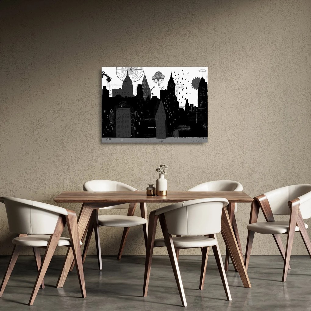 Kép - Város feliratokkal és mintákkal (üvegen) (70x50 cm)