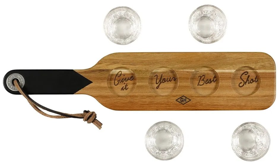 Szervírozó fadeszka 4 röviditalos pohárral - Gentlemen's Hardware