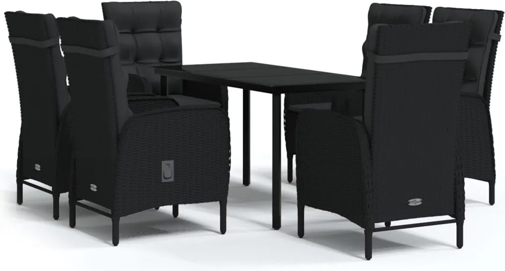 vidaXL 7 részes fekete kerti étkezőgarnitúra párnákkal