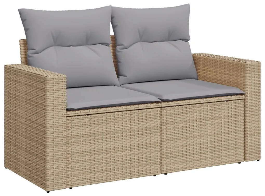 12 darabos kertikézmű párnákkal bézs poly rattan akác, 3 darabos kert étkező szett párnákkal bézs poly rattan akác